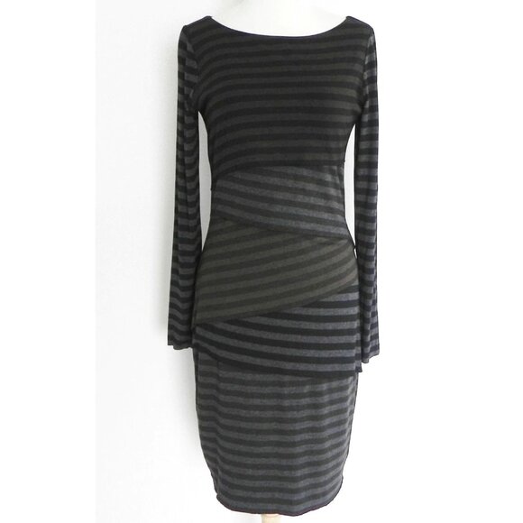 Joseph Ribkoff Striped Bodycon Knit Dress Size 12 Long Sleeves Tiered Sheath - Picture 1 of 8